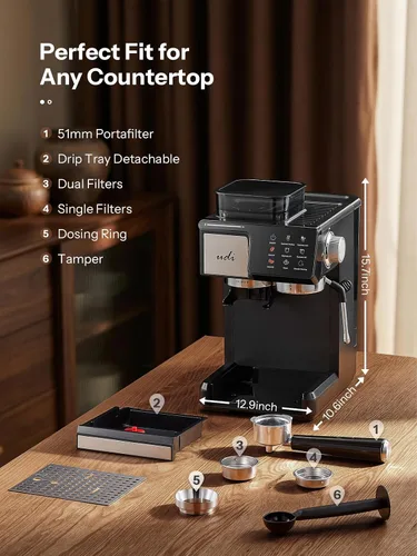Vista 6 de UDI Máquina de café expreso de 20 bar con 20 ajustes de molienda