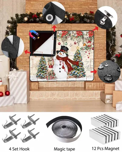 Vista 13 de Cubierta magnética azul para chimenea, detiene la pérdida de calor, pantalla de chimenea para interiores, bolas de gnomos de Navidad, árbol de copo