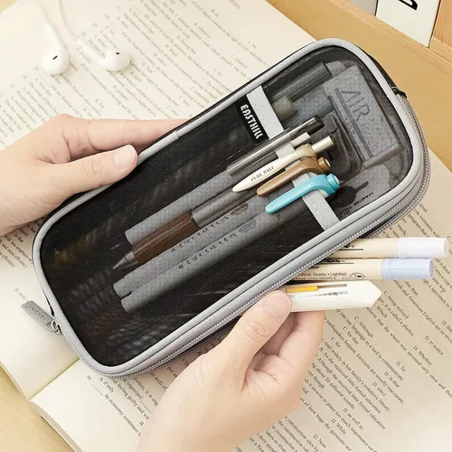 Vista 2 de EASTHILL - Estuche para lápices de malla con cremallera. Transparente para uso como bolsa de maquillaje, de cosméticos o multiusos, para la escuela