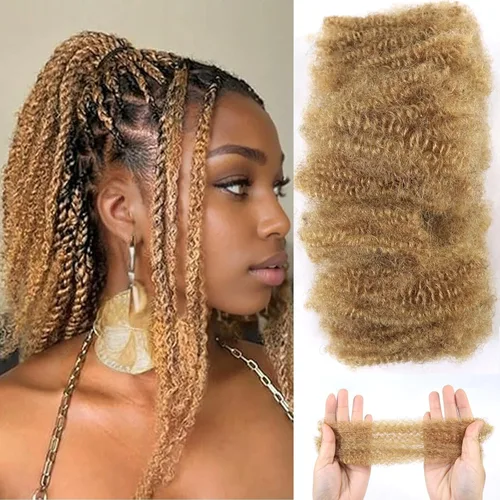 Vista 13 de HAPPY&CC Afro Kinkys - Extensiones de cabello humano a granel para extensiones de rastas de 10 pulgadas, 1.76 onzas, #4, color marrón degradado a