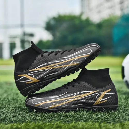 Vista 3 de luluboy Tacos de fútbol para hombre, zapatos de fútbol de alta calidad, con cordones, antideslizantes, botas de césped TF para interiores