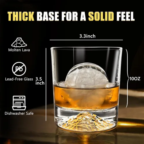 Vista 2 de Juego de 2 vasos de whisky de 10 onzas, sin plomo, de cristal anticuado, vasos de roca de lava fundida, esculpidos pesados, para bourbon, whisky