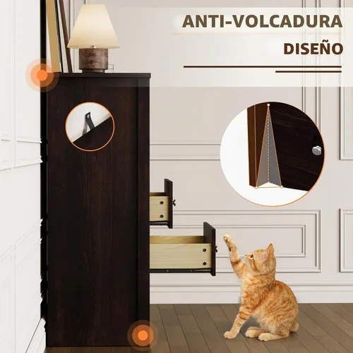 Vista 4 de Flamaker Cómoda alta para dormitorio, cómoda de 5 cajones, cómoda de madera, cómoda ancha, cajones de almacenamiento, organizador de almacenamiento