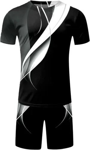 Vista 2 de HSSDH Conjunto corto para hombre, 2 piezas, conjunto deportivo de personalidad para hombre, camiseta de manga corta y pantalones cortos, atuendo