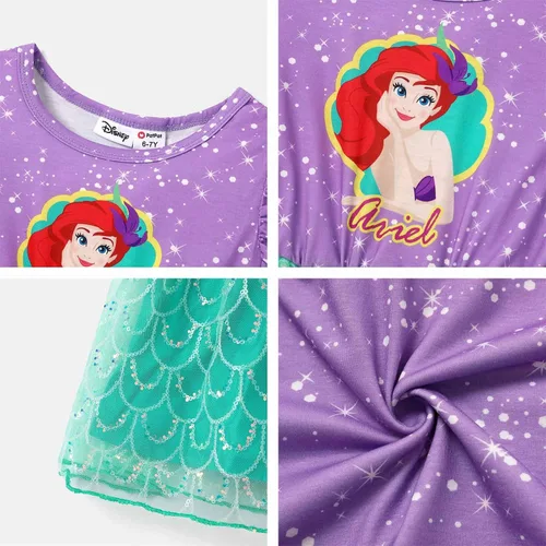 Vista 6 de Disney PrincessThe Little Mermaid ArielToddler Girl Dress Birthday Long Sleeve Green Mesh Tutu Dress 3-8 Years