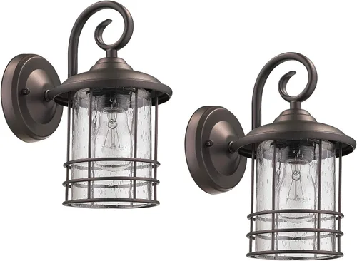 Vista 10 de MICSIU Luces de Porche de Bronce Frotado con Aceite para Pared Exterior, Lámparas Exteriores Impermeables Estilo Granja con Casquillos E26 y Negro