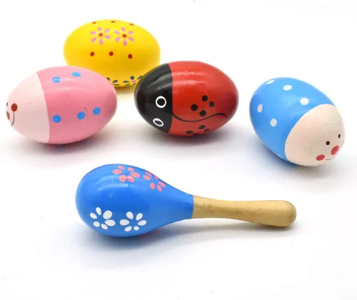 Vista 8 de Huevos de Pascua de madera agitadores juguetes, 4 huevos con 2 martillo