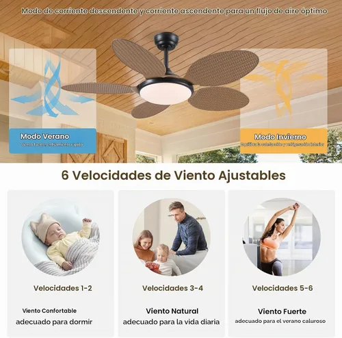 Vista 5 de Ventiladores de techo de hoja de palma de estilo tropical de 48 pulgadas