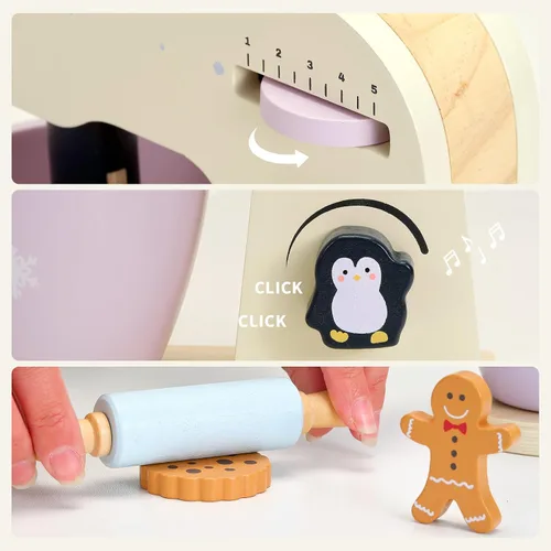 Vista 3 de PairPear Mezclador de juguete de madera para niños, mezclador de cocina con cuenco y accesorios para hornear, juguete de electrodomésticos de cocina
