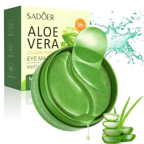 Vista 7 de Mascarilla de ojos de aloe vera (120 piezas) - Reduce la hinchazón y las ojeras, reafirma y mejora la piel debajo de los ojos Parche debajo