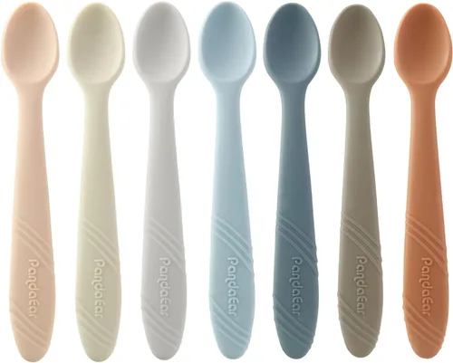 Vista 7 de PandaEar Paquete de 14 cucharas de silicona para bebés, cuchara de entrenamiento de primera etapa, suministros de alimentación, sin BPA, punta