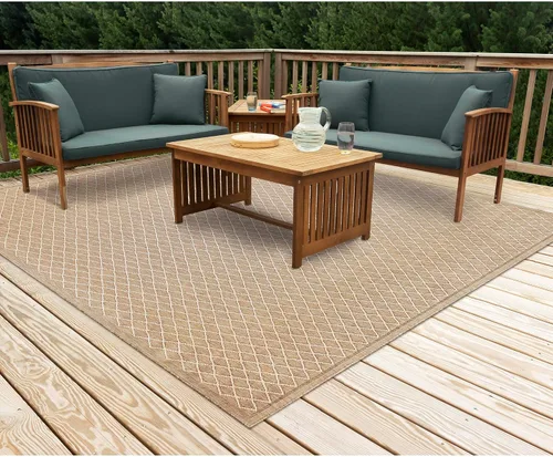 Vista 15 de Liora Manne Carmel - Alfombra tejida de perfil bajo de fácil cuidado para interiores y exteriores, color aguamarina, 6 pies 6 pulgadas x 9 pies 4