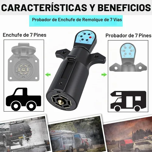 Vista 2 de Probador de luz de remolque de 7 pines, probador de enchufe de remolque de 7 vías, probador de cableado de 7 vías con luces LED, conector de RV