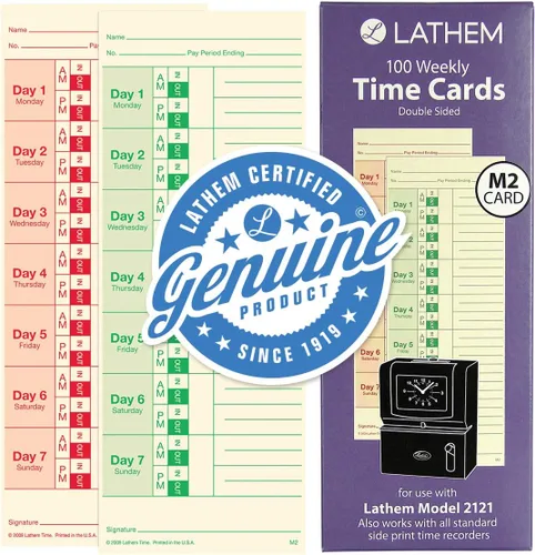 Vista 2 de Lathem Tarjetas de tiempo, semanales, de 2 caras, 3 3/8" x 9", caja de 100