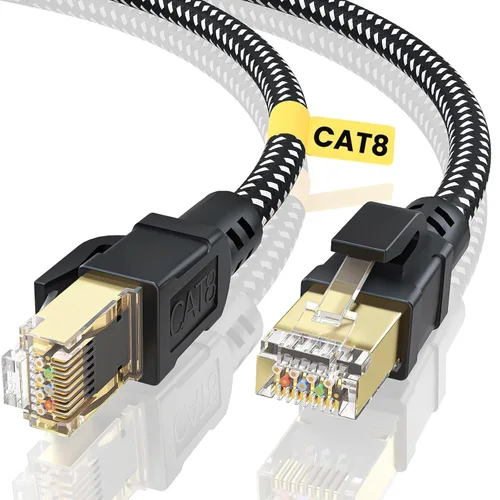 Vista 10 de BUSOHE Cable Ethernet Cat 8 de 1 pie, cable de red de internet trenzado de alta velocidad de 40 Gbps 2000 MHz con conector RJ45 chapado en oro
