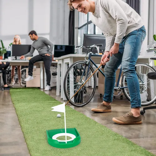 Vista 6 de Hooqict Taza de golf y bandera para práctica en interiores, ayudas de entrenamiento de plástico para niños y adultos, para interiores y exteriores