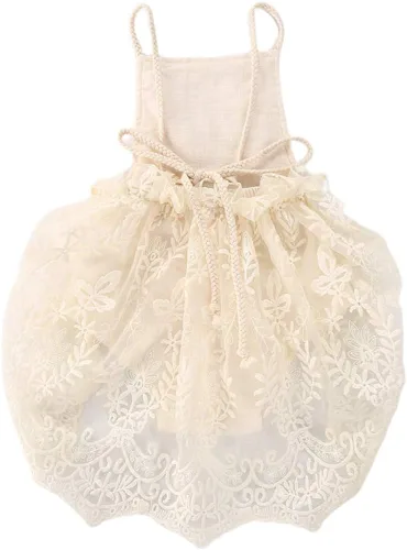 Vista 3 de Easisim Conjunto de ropa para bebé recién nacido, con bordado de encaje, halter, espalda descubierta, enterizo, enterizo, conjunto de traje de sol