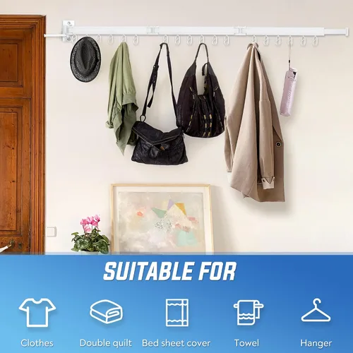 Vista 6 de ZOFGENOW Tendedero de Ropa de Pared Plegable, Retráctil y Colapsible (Tri-Pliegue) de Aluminio que Ahorra Espacio para Uso Interior y Exterior