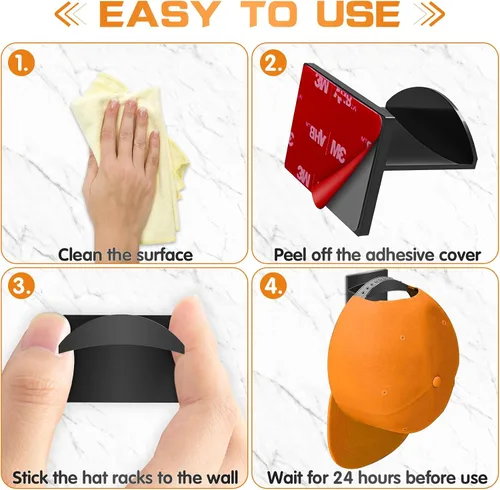Vista 4 de Ganchos adhesivos para pared (12 unidades) - Estantes para sombreros de béisbol, diseño minimalista de estante para sombreros, colgadores