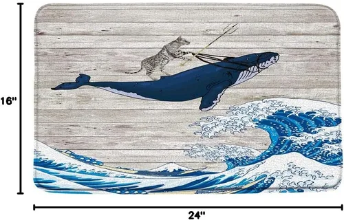 Vista 2 de Divertida alfombra de baño japonesa con diseño de ballena, con diseño de animales creativos de 16 x 24 pulgadas, de espuma viscoelástica