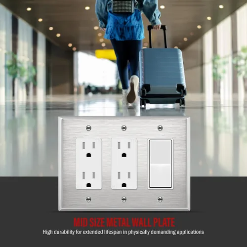 Vista 100 de ENERLITES Placa decorativa doble de metal para interruptor o receptáculo, placa de pared de acero inoxidable, resistente a la corrosión