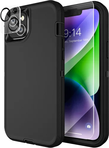 Vista 16 de MXX Funda resistente hecha para iPhone 14 con pantalla de vidrio templado, protector de lente de cámara de 3 capas, protección de cuerpo completo, a
