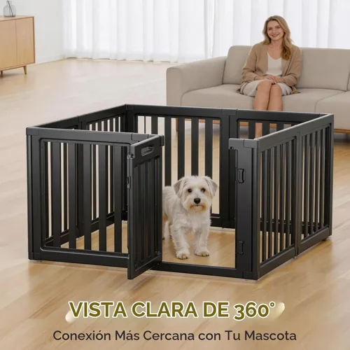 Vista 5 de Corralito para perros, corral transparente para perros, corral para perros en interiores, fácil de instalar y quitar, corralito para cachorros Negro