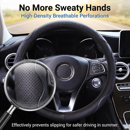 Vista 4 de Funda elástica para volante de coche universal de 15 pulgadas, fundas de volante de microfibra suave de cuero transpirable, antideslizante
