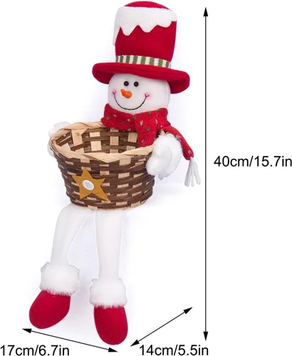 Vista 7 de Cesta de almacenamiento de dulces de Navidad, Papá Noel, muñeco de nieve, cesta tejida para dulces de Navidad, plato de dulces para decoración