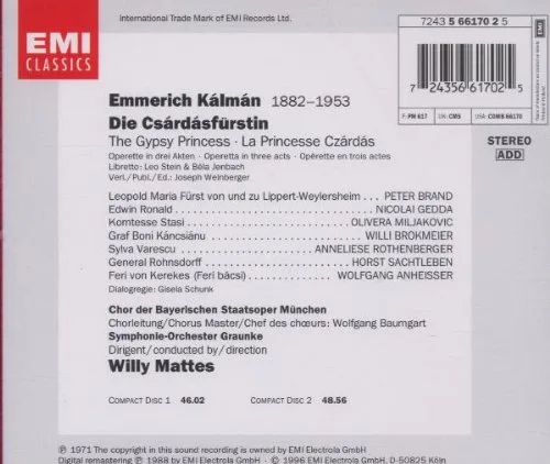 Vista 2 de Kalman - The Gypsy PrincessDie Csardasfurstin Complete EMI