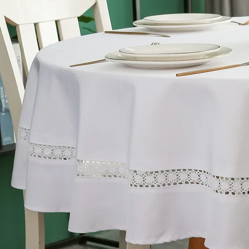 Vista 32 de EHouseHome Mantel de tela resistente con encaje blanco, impermeable, sin arrugas, resistente a las manchas, a prueba de aceite, para comedor