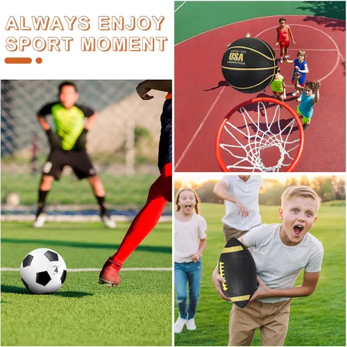 Vista 4 de Lenwen Juego de 6 pelotas deportivas para niños y adolescentes, incluye balón de fútbol de baloncesto de tamaño oficial con bolsas