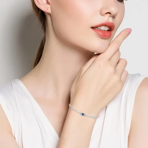 Vista 6 de Pulseras de plata de ley 925 con infinito de mal de ojo, ajustable, para mujer, madre, esposa, novia, regalo de joyería