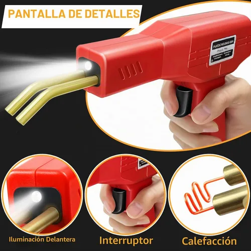Vista 4 de Kit de Reparación de Parachoques de Coche con Soldador de Plástico, 6 Tipos 1050 Grapas Kit de Soldadura de Plástico Kit de Reparación de Rojo