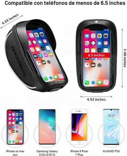 Vista 3 de ROCKBROS Bolsa de montaje para teléfono de bicicleta, bolsa para manillar con marco frontal para bicicleta, funda impermeable para teléfono, bolsa