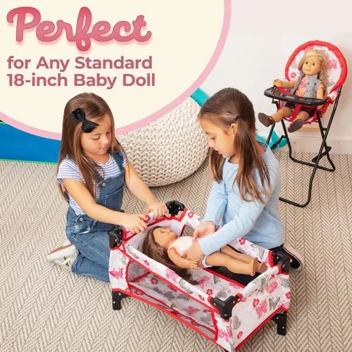 Vista 2 de Litti - Juego de accesorios para muñecas de bebé de 18 pulgadas con columpio, cuna, silla alta y portador, muebles de juguete realistas