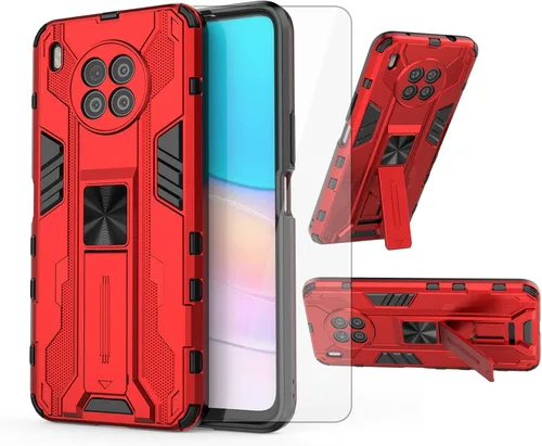 Vista 7 de Asuwish Funda para teléfono Honor 50 Lite/Huawei Nova 8i con protector de pantalla de vidrio templado y soporte delgado, híbrido, resistente, Negro