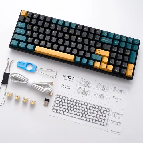 Vista 7 de BOYI TK96 Teclado de modo triple intercambiable en caliente 90% RGB, 2.4 GHzBluetooth 5.0teclado con cable, teclado N-Key Rollover personalizado