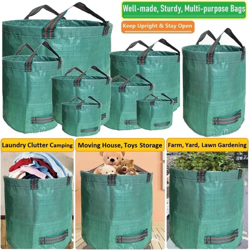 Vista 3 de Paquete de 2 bolsas profesionales de jardín grandes de 80 galones (D26, H33 pulgadas) con guantes de jardinería para bolsas de hojas, residuos