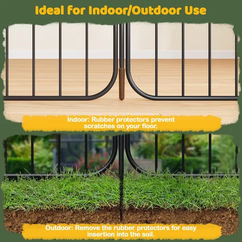 Vista 8 de Yaheetech Corralito expandible para perros, 8 paneles de 20 pulgadas con puerta para interiores y exteriores, cerca para mascotas para perros