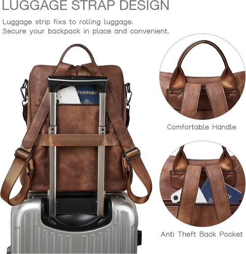 Vista 3 de Mochila de cuero Shrrie para mujer, bolso de diseñador de moda para mujer, mochila de viaje convertible, bolso de hombro con muñequera, Mochilas