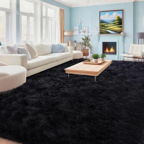 Vista 57 de Mugorn - Alfombras suaves y esponjosas de 2 x 3 pies para el hogar, alfombra pequeña con 4 mallas antideslizantes, color negro, 2 x 3 pies