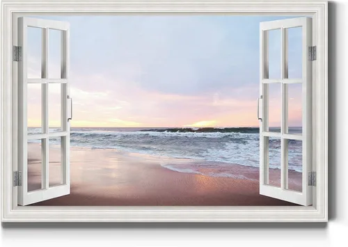 Vista 34 de Renditions Gallery Lienzo decorativo para pared, vista de barco viejo atracado en la playa de arena blanca, obra de arte para colgar en la pared