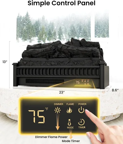 Vista 5 de AIRMATE Calentador eléctrico de chimenea de 1500 W, troncos de inserción de chimenea eléctrica de 22 pulgadas, temporizador de chimenea de 12 horas