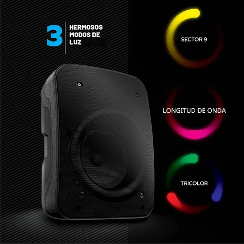 Vista 5 de Coby Altavoz Bluetooth inalámbrico, altavoz portátil con 11 modos de luz LED, entrada de micrófono integrada y radio FM para uso en exteriores
