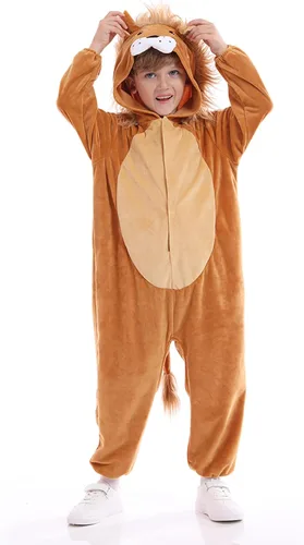 Vista 2 de Disfraz unisex de animales para niños, pijama de animales con capucha de felpa, para Halloween, carnaval, animal, para niños y niñas