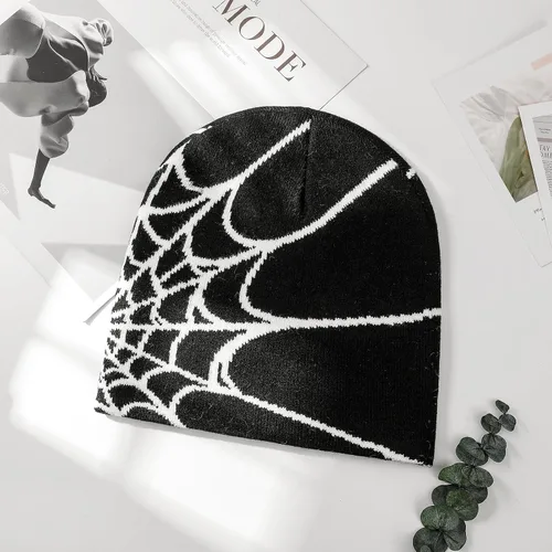Vista 3 de PUCAPOCO Gorros de araña Y2k para mujeres y hombres, gorro tejido de telaraña