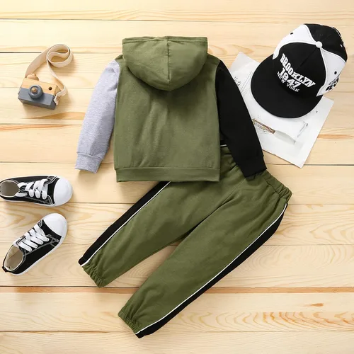 Vista 3 de itkidboy Conjunto de 2 piezas de ropa de bebé niño con capucha y sudadera con bloques de color + pantalones