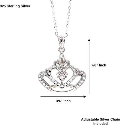 Vista 7 de Collar con colgante de corona de plata de ley 925, collar ajustable de plata de 16 a 18 pulgadas