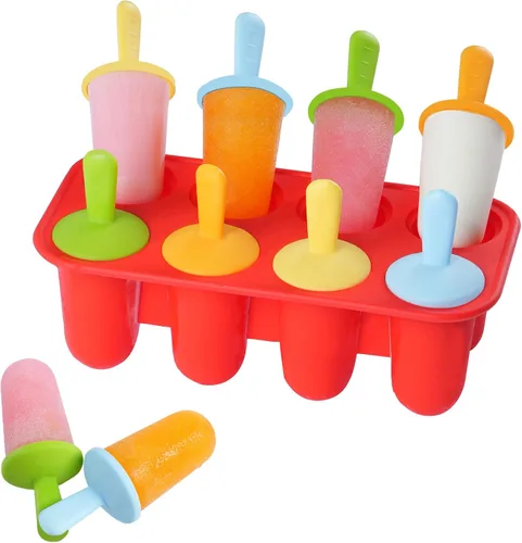 Vista 16 de Miaowoof Moldes de paletas para bebés con palillos, 8 cavidades de silicona para hacer paletas de hielo para bebés leche materna para alivio